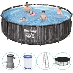 Bestway - Steel Pro MAX - Schwimmbecken mit Filterpumpe - 427x107 cm - Holzdruck EINHEITSGRÖSSE