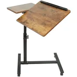 Betttisch für Laptop, höhenverstellbar, 5 feststellbare Rollen, faltbar, Holz, Schreibtisch, PC, Schwarz, Metall (60 x 34,5 x 58/90 cm – braun)