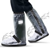 Wasserdicht Überschuhe, Schuhüberzieher Wiederverwendbare, für Regen Schnee Outdoor Rutschfester, Wasserdichter Schutz von den Zehen bis zur Wade, für Männer Frauen (Transparent+Schwarz, M) - M