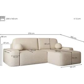 moeblo Ecksofa Lisbon – Ottomane beidseitig montierbar, Ecksofa aus Bouclé, Couch für Wohnzimmer, Schlafsofa Sofagarnitur Sofa Eckcouch L-Form,... - Schwarz