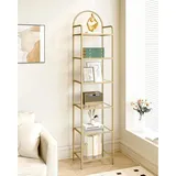 Bücherregal mit 6 Ebenen, Leiterregal aus gehärtetem Glas, Gold