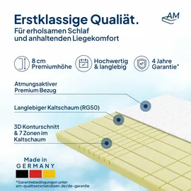 AM Qualitätsmatratzen 3D Deluxe Kaltschaum Topper 80 x 190 cm weiß