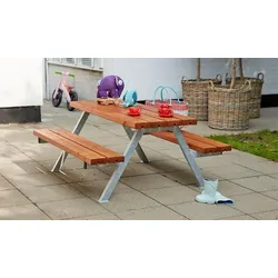 Alpha Kinder Picknicktisch aus Kiefer-, Fichten oder Thermoholz - Set aus Gartentisch und 2 Gartenbänken in 2 Größen und 4 Varianten