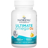 Nordic Naturals, Ultimate Omega-D3, 1280mg Omega-3, mit EPA, DHA und Vitamin D3, hochdosiert, Zitronengeschmack, 60 Weichkapseln, Laborgeprüft, Sojafrei, Glutenfrei, Ohne Gentechnik