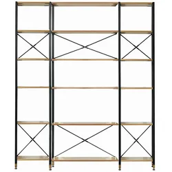 Möbilia Regal-Set | 1 breites Regal, 2 schmale Regale | MDF mit Akazie-Dekor, Gestell Metall | B 170 x T 30 x H 210 cm | natur-schwarz | 12020087