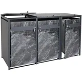 MCW 3er Mülltonnenverkleidung MCW-J82, Mülltonnenbox, erweiterbar, Metall 80kg, anthrazit ~ Marmor-Optik dunkel