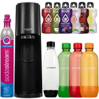 SodaStream Wassersprudler Terra Black + 4 Flaschen 1L Schwarz/Orange/Grün/Rot + Bolero