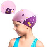 Kinder Badekappe Mädchen Lange Haare, Schwimmkappe Kinder Von 6–14 Jahren, Badekappen für Kinder, Silikon wasserdichte Schwimmhaube für Langes und Kurzes Haar