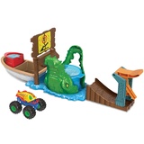 Mattel Hot Wheels Monster Trucks Sumpfattacke Spielset - Farbwechsel-Truck, Krokodil, Boot, Warmwassertasse, für Kinder ab 4 Jahren, HGV14