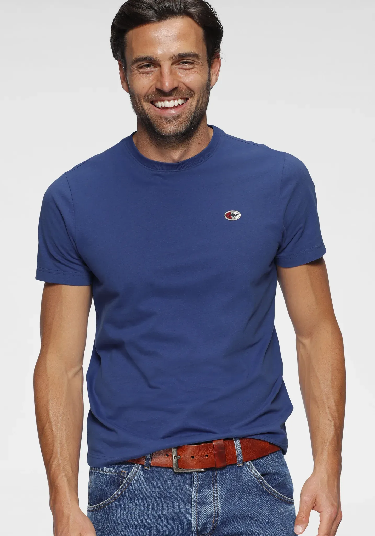 T-Shirt KANGAROOS, Herren, Gr. XL (56/58), blau (royalblau), Single Jersey, Obermaterial: 100% Baumwolle, unifarben, normal, Rundhals, Shirts T-Shirt, Kurzarm, unifarben, Rundhals, aus Baumwolle, aus Single Jersey