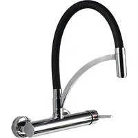 180° Küchenarmatur Wandmontage Wasserhahn Spültischarmatur Schwarz Mischbatterie Küche Wandarmatur Einhebelmischer Messing Armatur für Küche ... - Schwarz/Silber