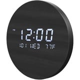 Runde Wanduhr Mit Temperaturanzeige & Digitaler Kalender - Wanduhren Modern Wohnzimmer - 7.56 Zoll Kleine Holz Led Uhr Digital Küchenuhren Intelligent Funk Lautlos Tischuhren Beleuchtet - Schwarz