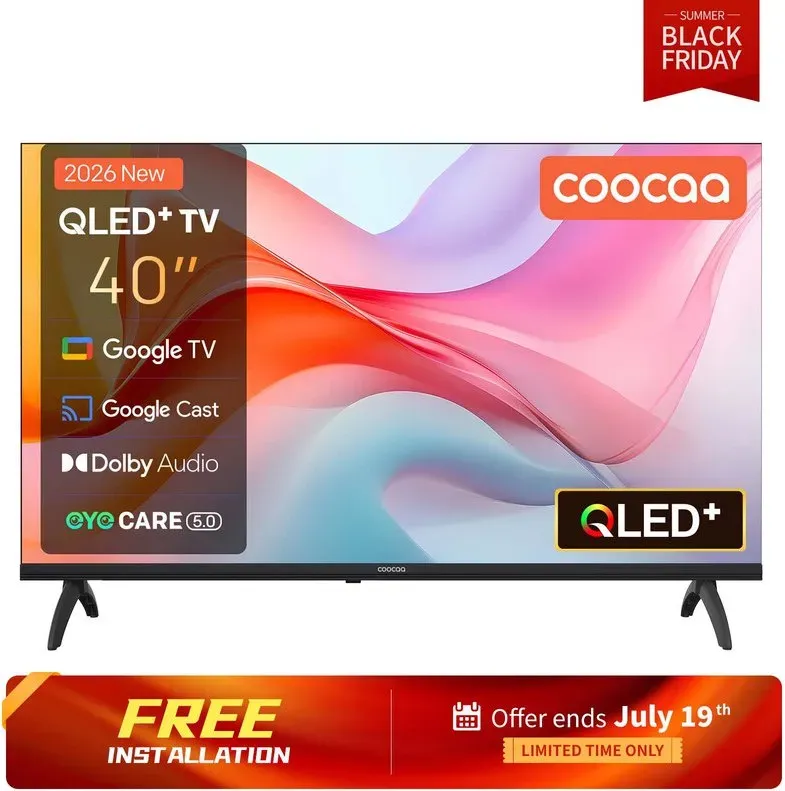 Coocaa 40 Zoll QLED Smart TV, FHD, Google TV, HDR10, Dolby Audio, Beeindruckende Farben mit 93% DCI-P3, 2*10W Lautsprecher, Augenschutz-Technologie, Triple Tuner, CI+