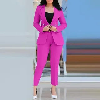 Damen-Hosenanzug-Set für Büro und tägliche Aktivitäten, mit Strickjacke (XXL, Rosarot)