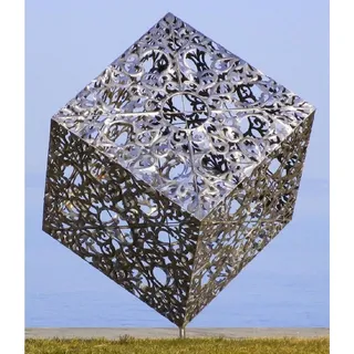 Casa Padrino Luxus Edelstahl Garten Skulptur Würfel Silber 150 x 130 x H. 170 cm - Handgefertigte Wetterbeständige Garten Dekoration - Luxus Kollektion