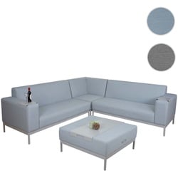 Alu-Garten-Garnitur HWC-C47, Sofa, Outdoor Stoff/Textil ~ blau mit Ablage, ohne Kissen