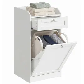 VASAGLE Badschrank mit Wäschekorb 40 x 40 x 80,2 cm Wolkenweiß Holz