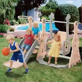 Foerpl-4-in-1 Kinderrutsche, Babyrutsche Ab 1 Jahr Outdoor Mit Basketballkorb, Schaukelstuhl, Schaukel, Rutsche Für Drinnen Und Draußen Für Kleinkinder Indoor Und Outdoor Freistehende Rutsche