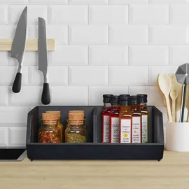 Relaxdays Schreibtischorganizer, 2 Fächer, Bambusbox stapelbar, multifunktional, HxBxT: ca. 12,5 x 35 x 31 cm, anthrazit