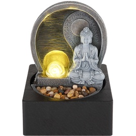 GLOBO - LED Tischbrunnen Wohnzimmer Zierbrunnen Dekoleuchte Asia Zimmerbrunnen Wasserspiel, mit 1,5m Kabel und Pumpe Buddha Design, anthrazit grau,