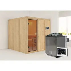 Sauna KARIBU "Oulu", beige (naturbelassen), Bio-Ofen, externe Steuerung, (ohne Ofen), Saunen