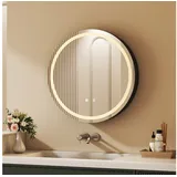 WDWRITTI Spiegelschrank mit steckdose 60 Badezimmerspiegelschrank mit LED (Wandschrank Badezimmer Rund 60x60cm, Rasiersteckdose, 3Lichtfarben, Dimmbar, Anti-fog, Speicherfunktion) Alu-Schranktür, Stahlblechregale, mit Netzadapter, IP44 schwarz