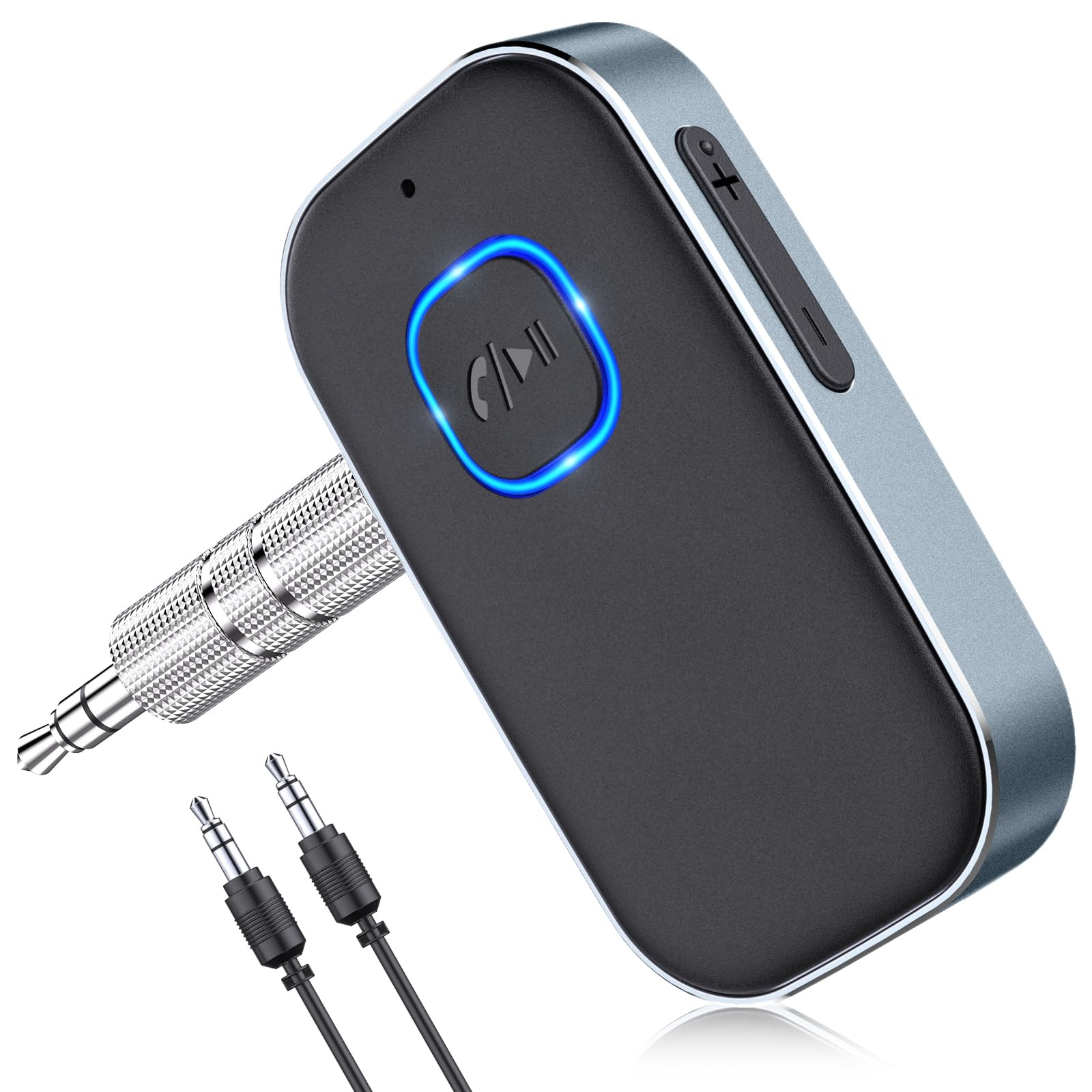 Glangeh Bluetooth Adapter Auto, Upgraded Bluetooth 5.0 Lärmminderung 3,5mm Aux Bluetooth Adapter, 16H Standby Bluetooth Adapter aux für Auto Audio System, Kopfhörer, Speaker, Heimstereosysteme (Grau)