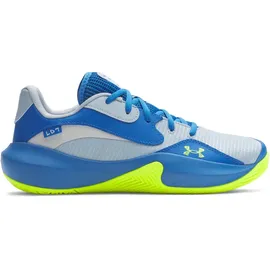 Under Armour Lockdown 7 Low, leichter Basketball Schuh, robuste Sportschuhe für Outdoor- und Hallensport, atmungsaktive Turnschuhe,Blue Calm / Blue Atlantis / High Vis Yellow,49.5
