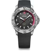 Wenger Herren Armbanduhr Seaforce, Ø 43 mm, Swiss Made, Analog Quarz, Wasserdicht bis 200 m, Silikon-Armband, Schwarz, 01.0641.138