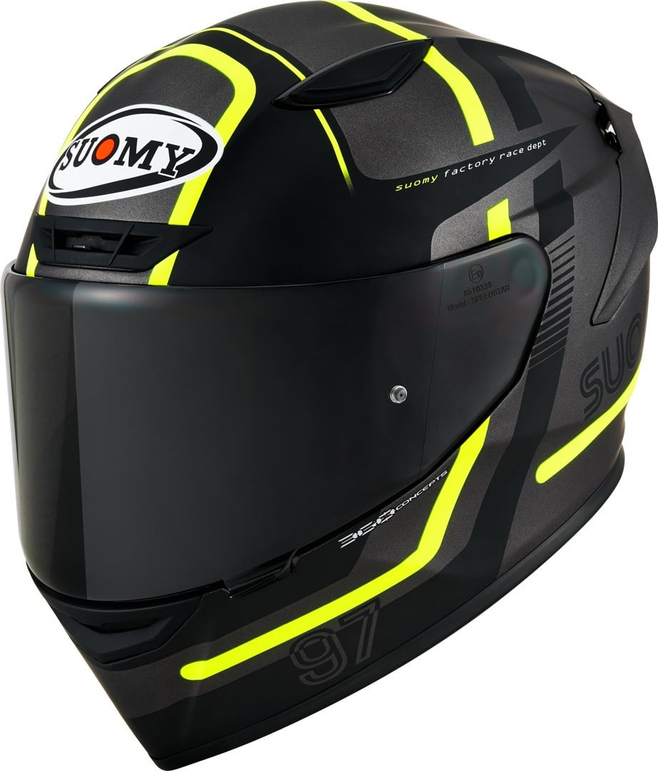 Suomy Track-1 Ninety Seven 2023 Helm, zwart-geel, 2XL Voorman