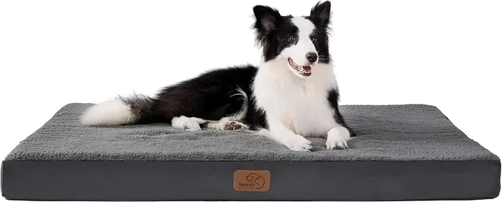 BEDSURE Hundekissen, Eierkarton-Schaumstoff für kleine, mittelgroße und große Hunde, orthopädisches Hundebett, gemütliche Liegefläche, 110 x 80 cm, waschbar, Höhe 8 cm, grau