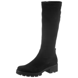 Stiefel GABOR, Damen, Gr. 44, XS-Schaft, schwarz, Textil, Veloursleder, klassisch, Schuhe, Blockabsatz, Plateau, Langschaftstiefel, mit XS-Stretch-Schaft