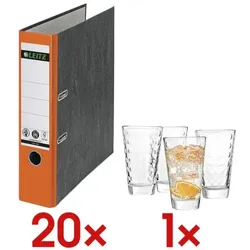 Leitz 20x Ordner »1080« CO₂ neutral inkl. 4tlg. Gläser-Set »OPTIC« 200 ml orange, 8x31.8x28.5 cm