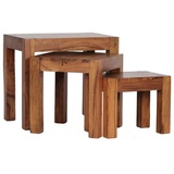 KADIMA DESIGN Holz Satztisch Set "NAKO": 3-teilig, Landhaus-Stil, Massivholz, platzsparend, 45x50x36 cm, 37x38x30 cm, 30x25x25 cm.