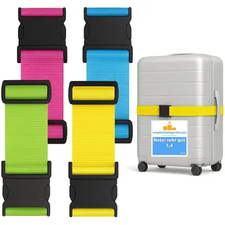 travelfreund® Koffergurt 4er Kofferband Set bunt - Koffergurte für Koffer & Gepäck zum Reisen, (Set, 4-tlg., 4x Kofferband), 4 bunte Farben
