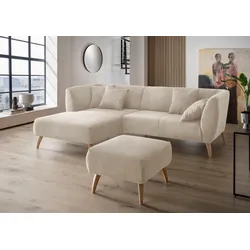 Ecksofa INOSIGN "Colori L-Form", beige, B:264cm H:80cm T:160cm, 100% Polyester, Sofas, Holzfußfarbe wählbar, inkl. 4x Zierkissen