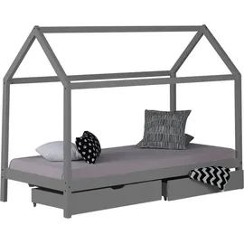 Homestyle4u Hausbett 90 x 200 cm Kiefer grau lackiert