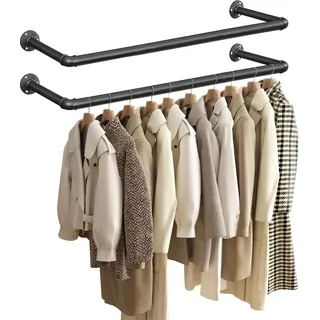 Songmics Kleiderstangen für die Wand, Garderobenstange im Industrie-Design, Wandmontage, platzsparend, 92 x 30 x 7,5 cm, einfache Montage, für kleine Wohnungen, schwarz