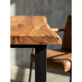 KADIMA DESIGN Schreibtisch Massivholz Industriell 118x41 cm Akazie Live-Edge Goldbraun-Schwarz Schmal | Platzsparend Weser Kollektion Kadima Design