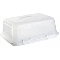 ENGELLAND Rechteckige Kuchen-Transportbox mit Griff, Deckel und 4-fach Klick-Verschluss, Farbe: Weiß-Transparent, 44 x 35 x 17,50 cm, BPA-frei, Torten-haube, Stückeinteilungshilfe
