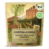 NaturaleBio Ashwagandha Powder Organic 1 kg. 100% Pure Root from India (Withania somnifera). Vegan, Gluten-Free, Organic Certified. Indian Ginseng for Powder Tea, Smoothies & Golden Milk