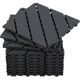 Randaco 99 Stück Terrassenfliesen 9 Qm, 30x30cm Kunststoff Fliesen Klickfliesen Balkonfliesen Holzoptik, Wetterfest, Anti-rutsch, Anthrazit 6-streifen
