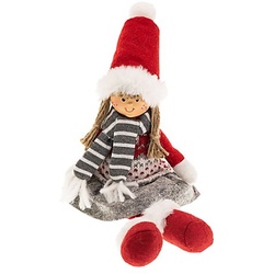 Mädchen-Figur aus Stoff, rot-grau, 19 cm