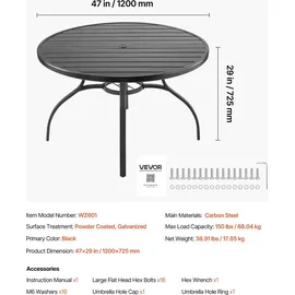 Vevor Gartentisch Ø 120 x 72,5 cm Schwarz