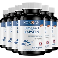 NORSAN Premium Total Omega 3 Kapseln hochdosiert 6er Pack (6x 120 Stück) / 1.500mg Omega 3 pro Portion/Omega 3 Kapseln mit 707mg EPA & 368mg DHA/Fischöl Kapseln aus nachhaltigem Anbau