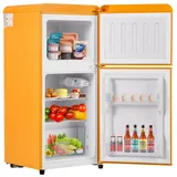 OKWISH Retro Kühlschrank 60L Volumen Antikgelb 22L Gefrierfach Doppeltür 7 Temperatureinstellungen 102 kWh/Jahr 86x45x42 cm