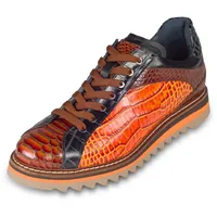 Lorenzi Lorenzi Herren Sneaker Leder - orange/braun/schwarz, Reptilprägung Sneaker Handgefertigt in Italien 43 EU