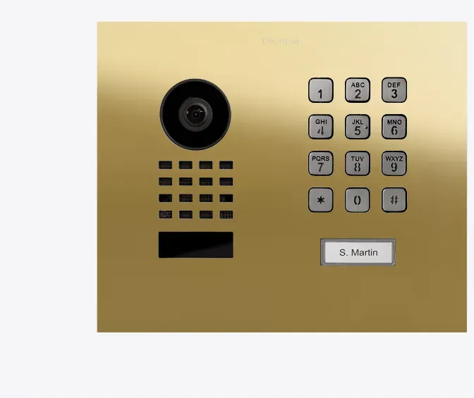 DoorBird D1101KH Modern Unterputz IP Video Türsprechanlage Messing-Optik als PVD Beschichtung, Edelstahl V4A, hochglanzpoliert