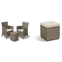 Allibert Iowa Balcony Set Cappuccino/Sand Poly Cotton Cushion + Hocker mit Stauraum Cube w/Cushion