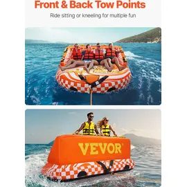 Vevor Fun Tube Set zum Bootfahren, Aufblasbare Schleppboote für 1–4 Personen, 300 kg Wassersport-Schleppschlauch zum Ziehen von Booten – mit Haltegriffen, Schlepppunkten und Sicherheitsventil